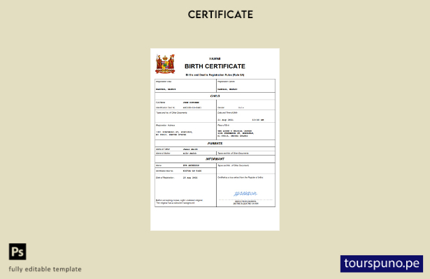 listo para imprimir plantilla de Word y PDF del certificado de nacimiento de Haw